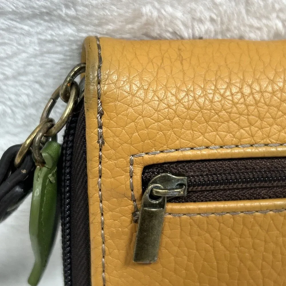 Chala Yellow Leather Zip-Around Wristlet with Sloth Applique